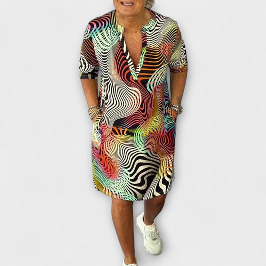 Liora - Farbiger V-Ausschnitt Kleid
