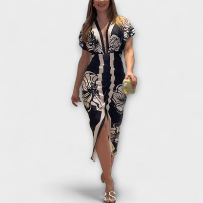 Cleo - Einzigartiges Dolman Midi Kleid mit brasilianischem Druck