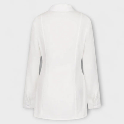 Indie - Weißes, langärmliges, plissiertes Hemdkleid