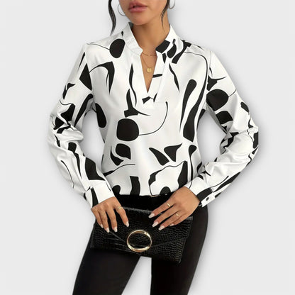 Elegante Bluse mit langen Ärmeln und spitzem Ausschnitt