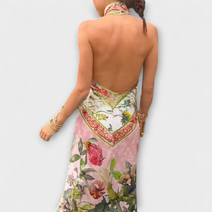Ayla - Ärmelloses Maxikleid mit floralem Muster und offener Rückseite