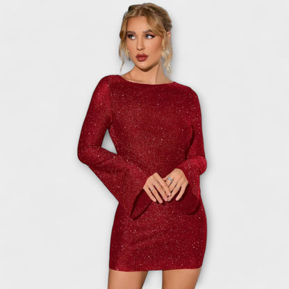 Rückenfreies Pailletten-Kleid mit langen Ärmeln